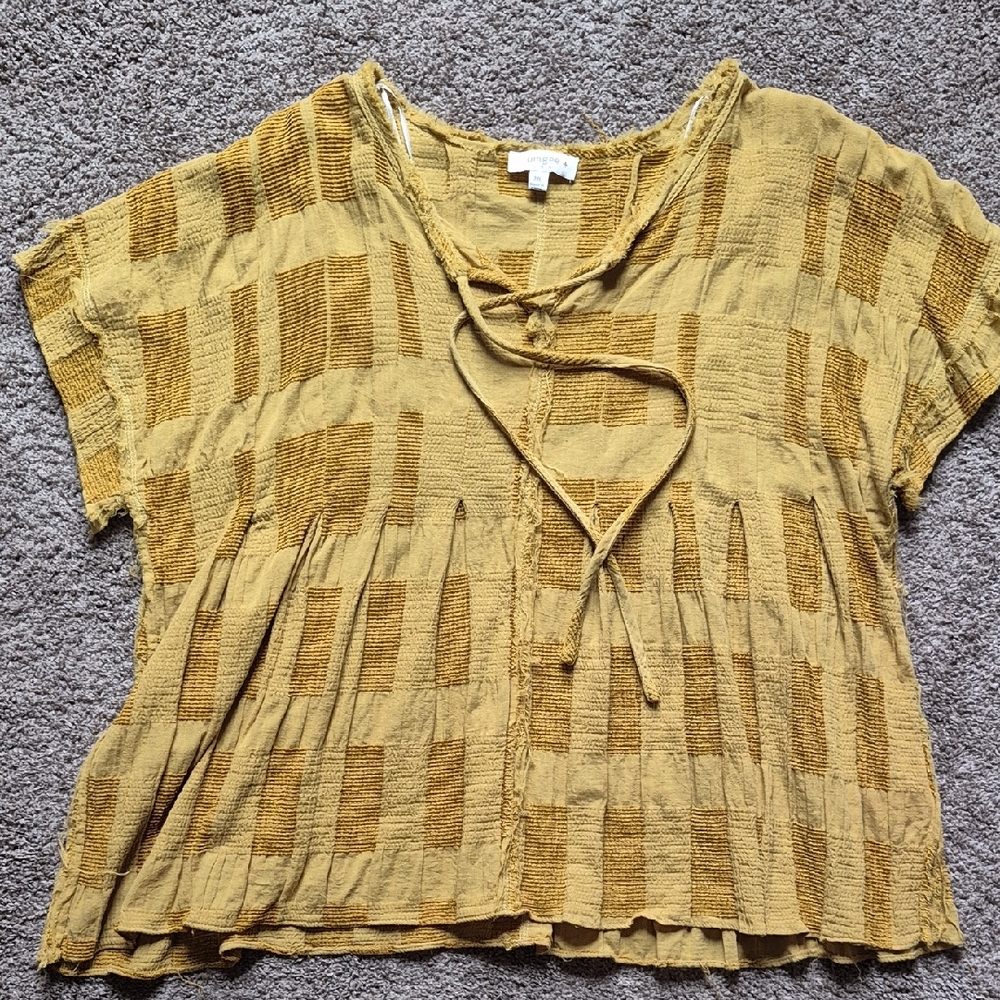 Umgee Pleated Front Babydoll Casual Top, Muted Gold